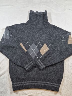 Men's Dark Gray Argyle Turtleneck Sweater